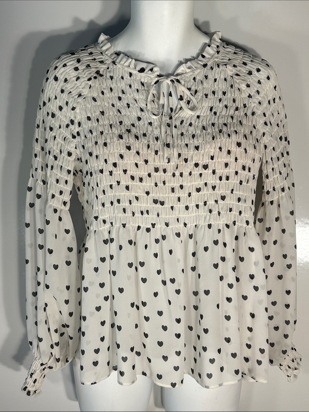 Rose & Olive SZ M Smocked Heart Print Peasant Blouse Coquette Fairy Cottage